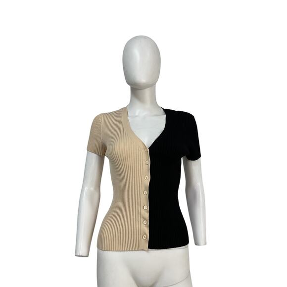 Staud Short Sleeve Black Viscose Cargo Sweater Size M - Picture 2 of 5